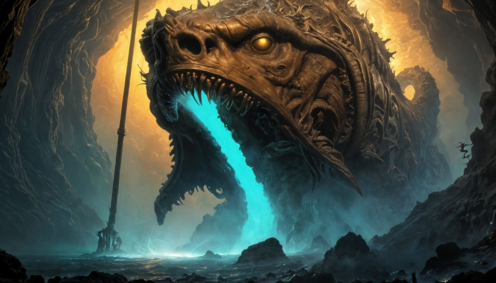 Bioluminescent Leviathan in Underground Sea