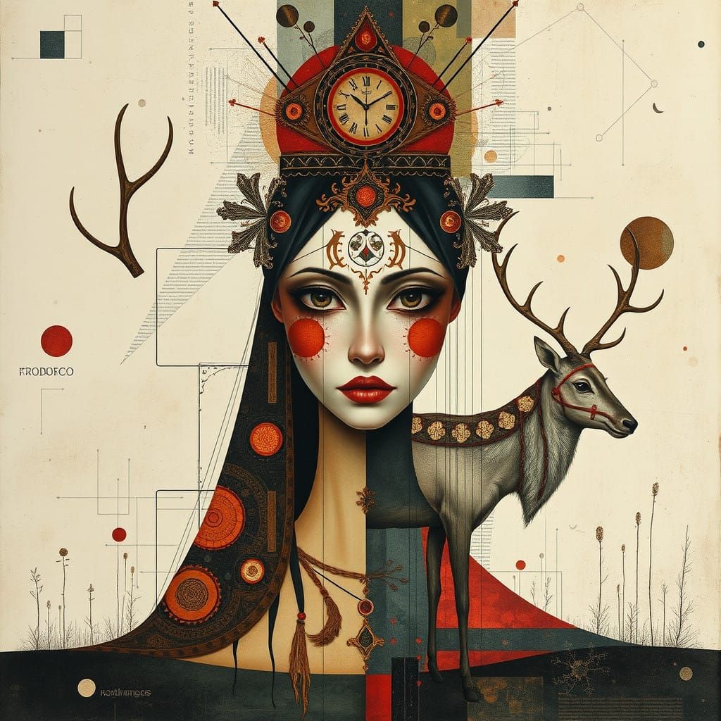 Priestess in Vibrant Mixed Media Collage