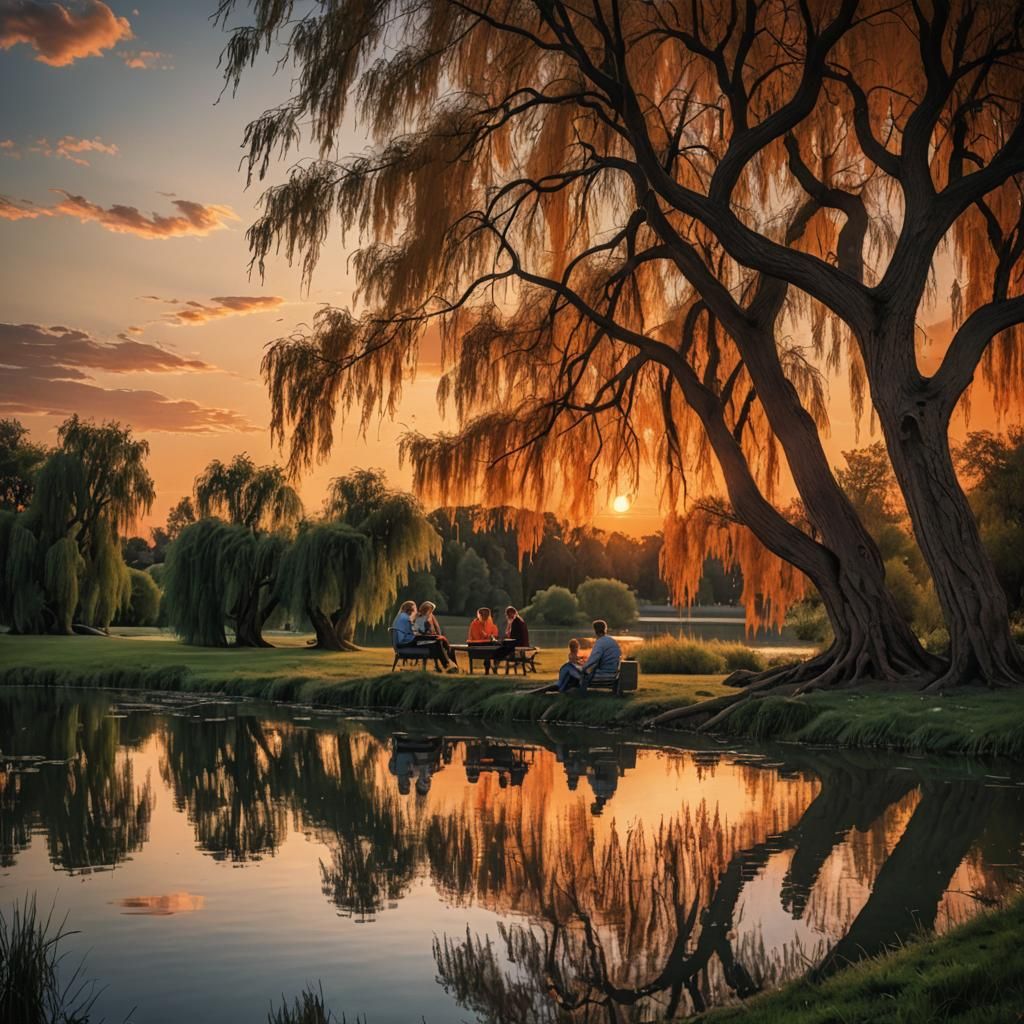 Spectacular Sunset Over Lake in Hyperrealistic Style