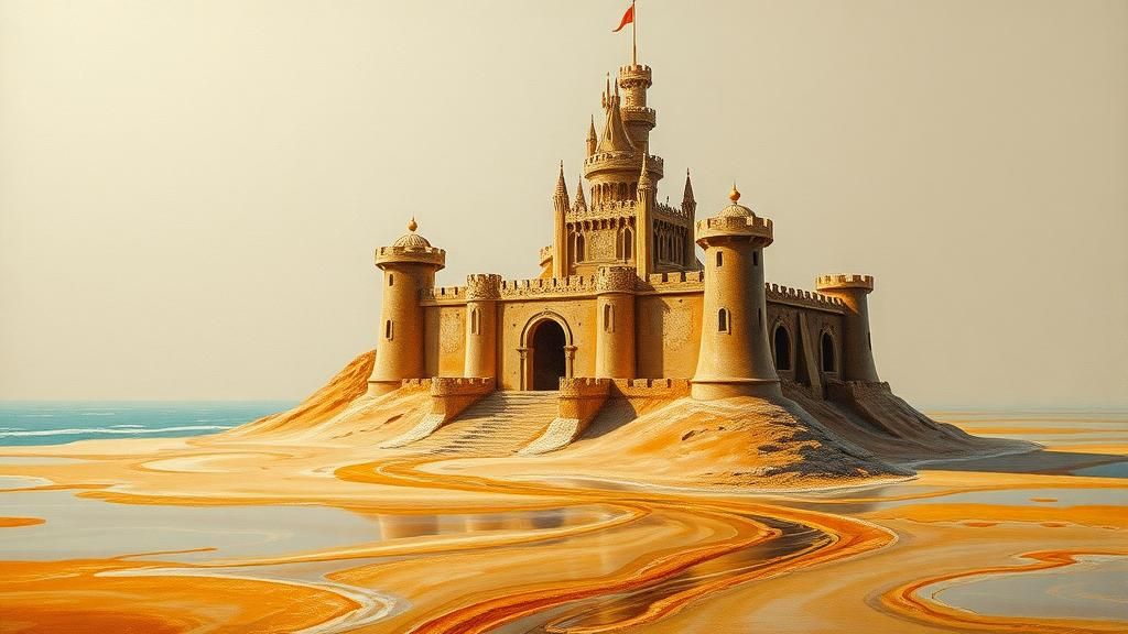 Surreal Sandcastle Kingdom in Post-Impressionist Oil Paintin...