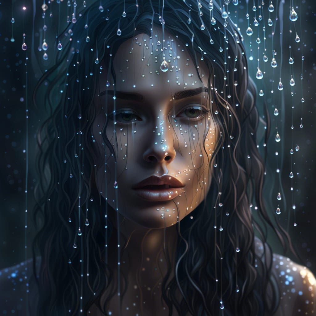 Ethereal Woman Adorned with Luminous Dewdrops