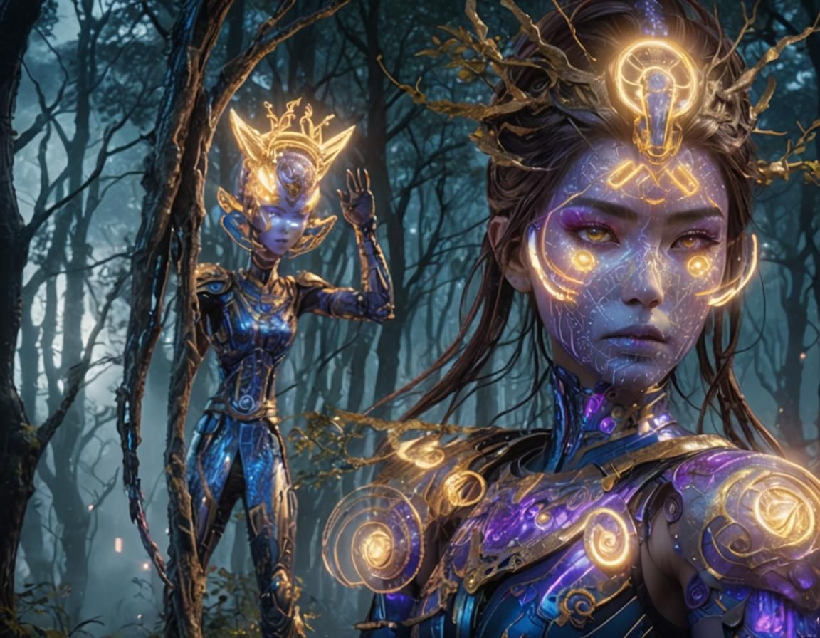 Futuristic Warrior in Misty Forest: 3D Anime Art