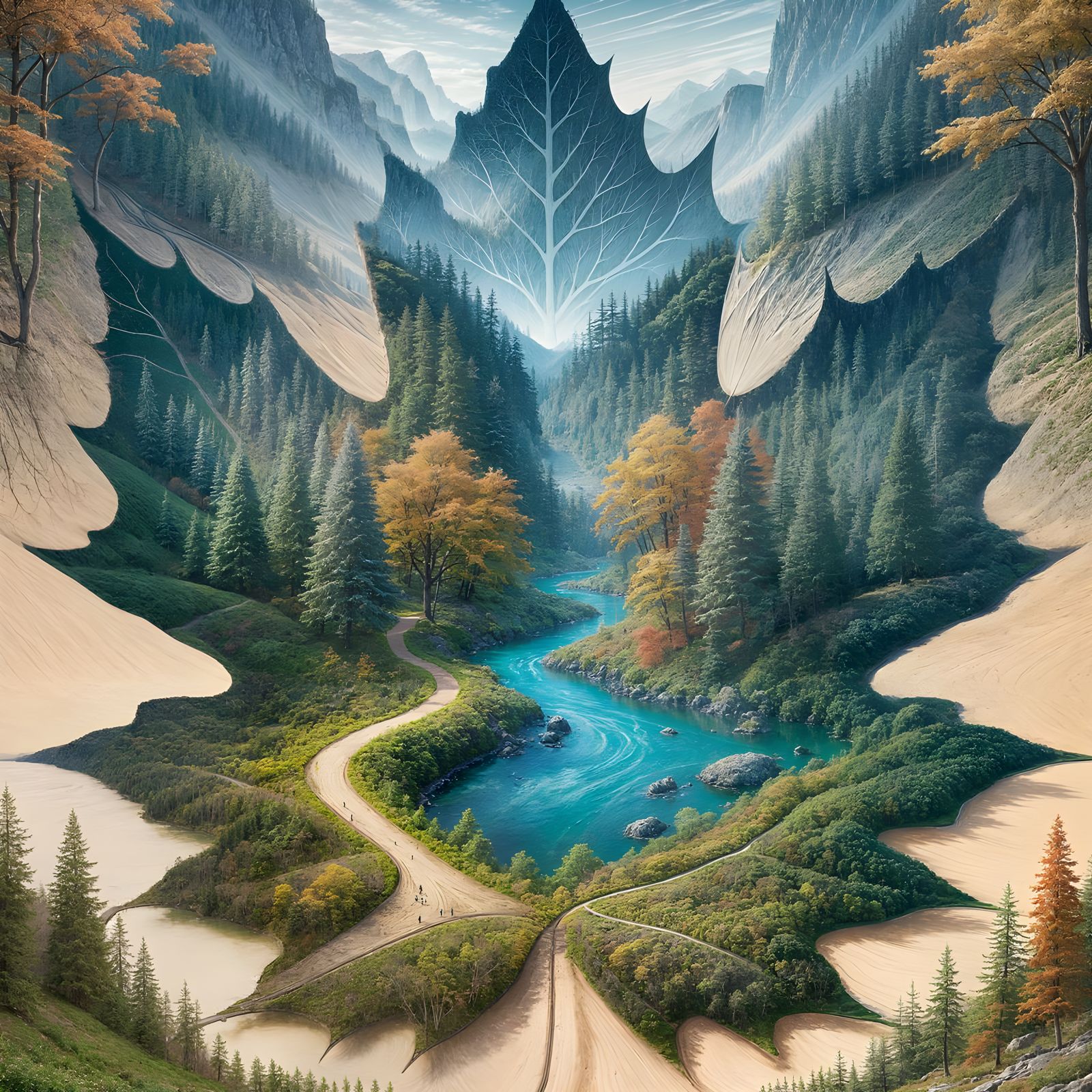 Surreal Spring Forest within a Maple Leaf in Fantasy Concept...