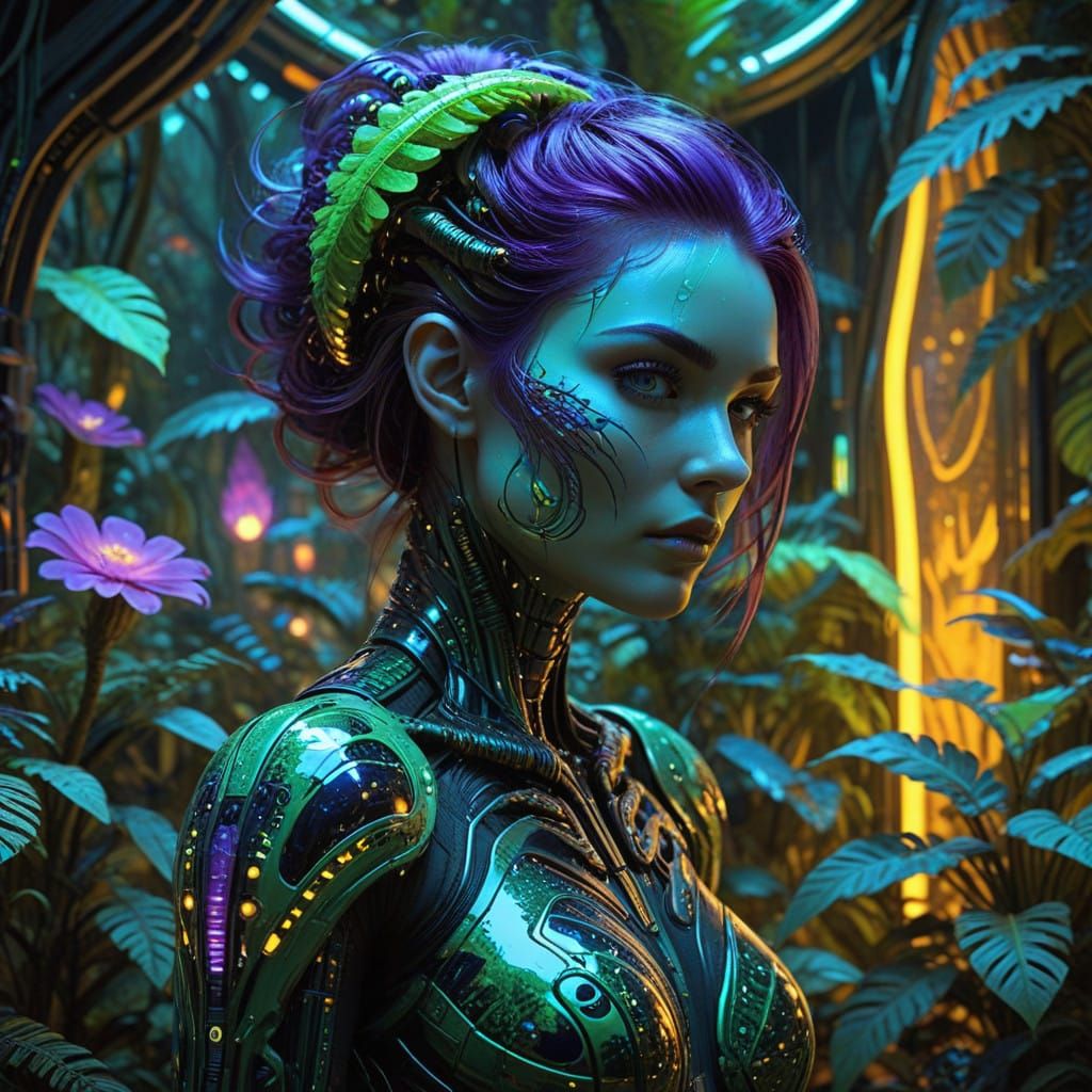 Confident Plant-Human Hybrid Woman Channels Jungle Magic