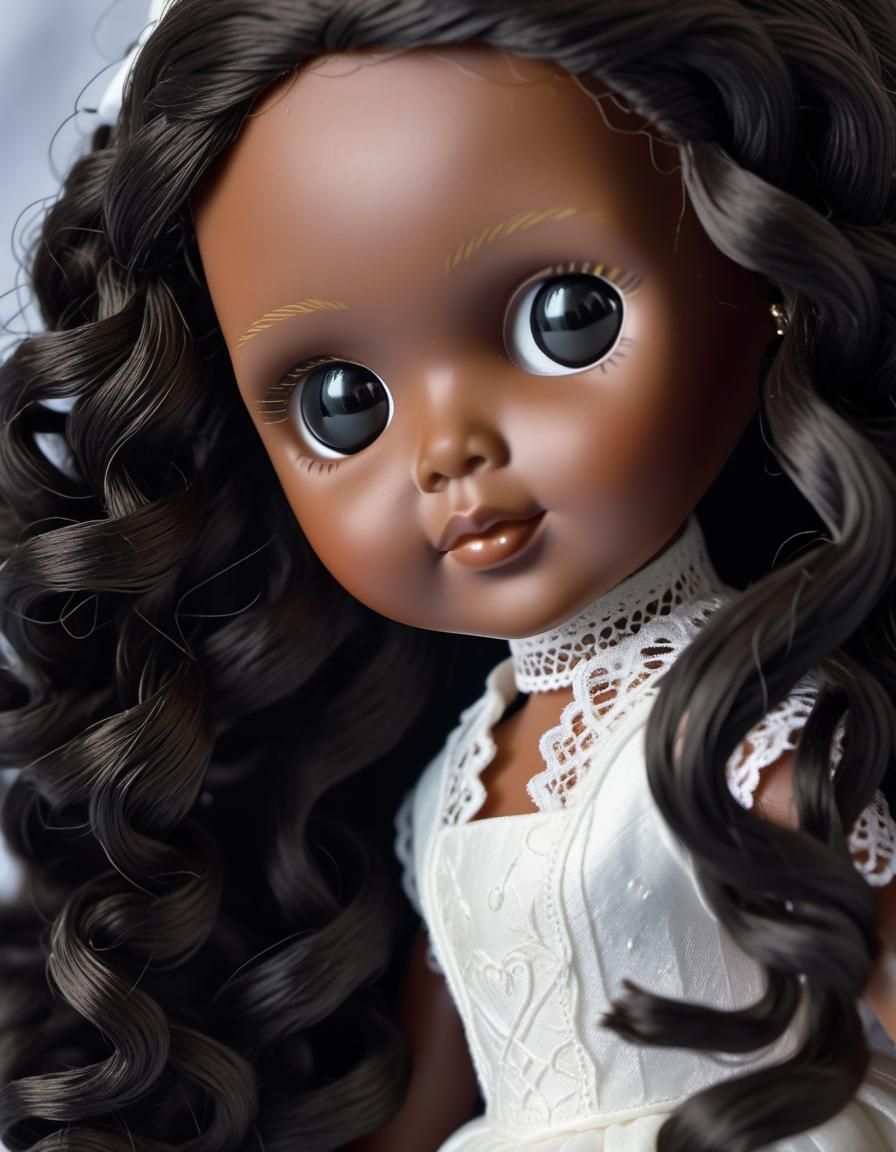 Adorable Doll in White Lace Gown: Faience Style