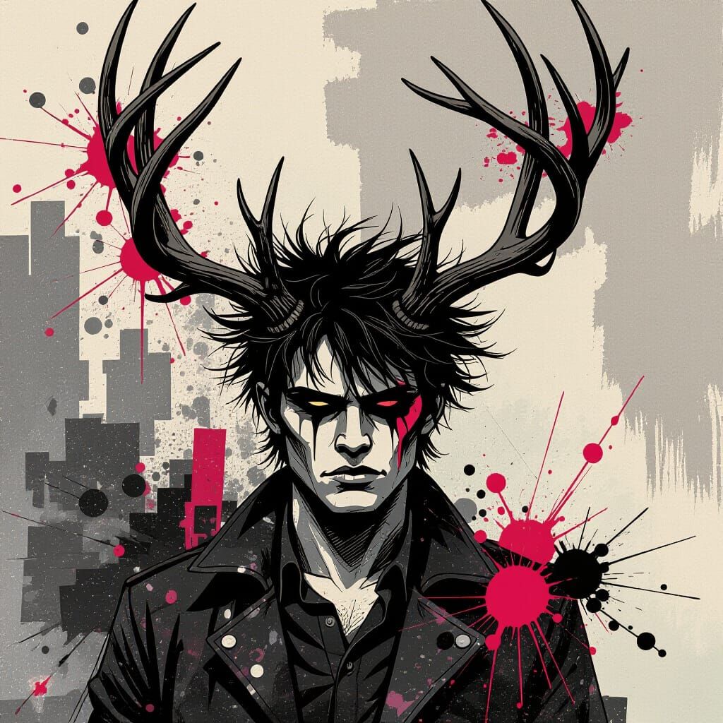 Goth Figure with Shaggy Antlers as Beauty from Chaos