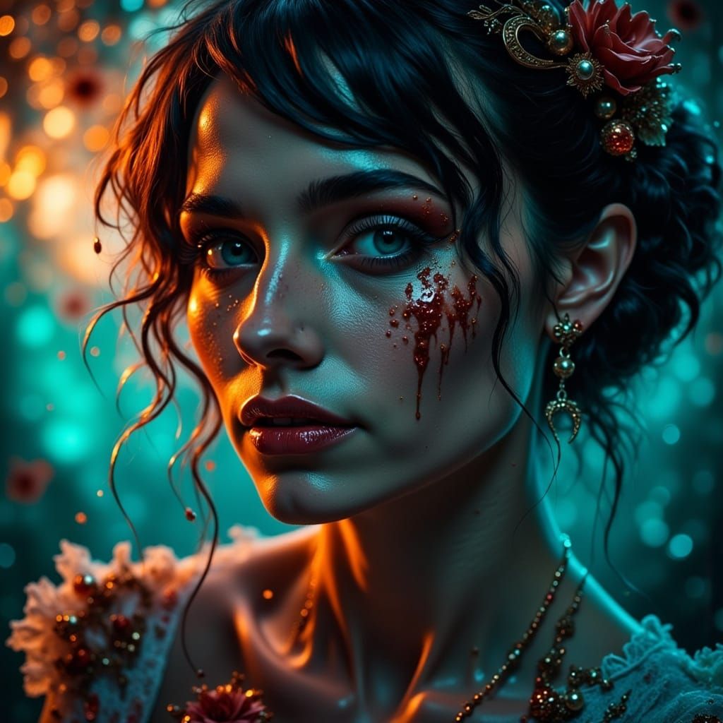 Enigmatic Woman in Vibrant Dreamscape