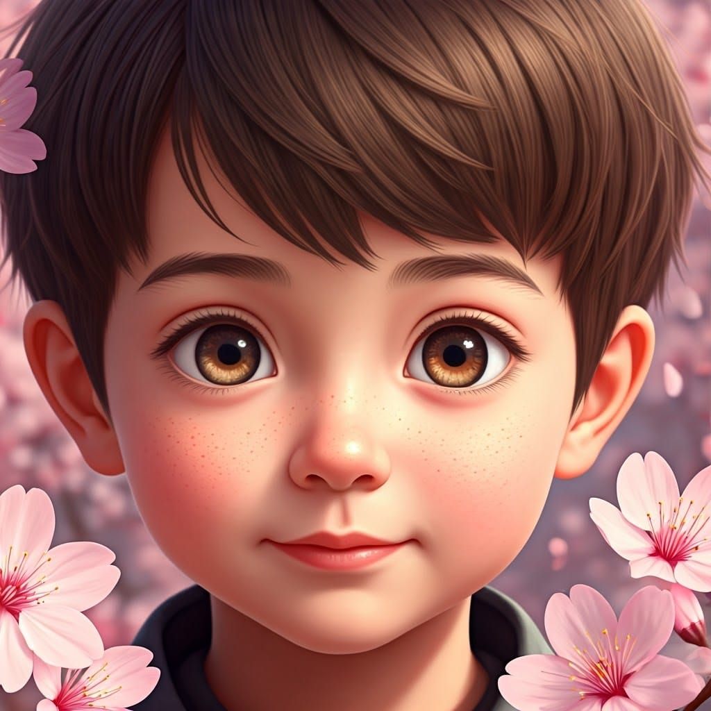 Captivating Anime Portrait of Boy with Cherry Blossoms