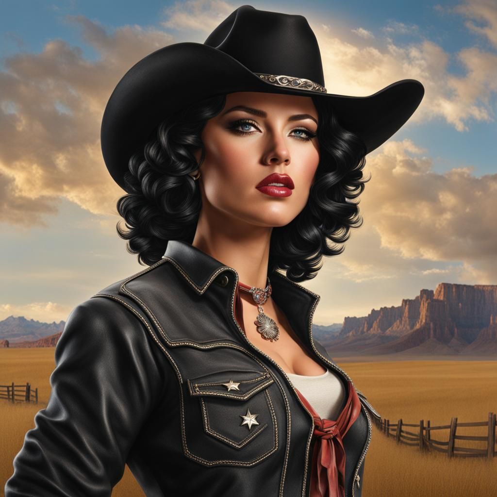 Cowgirl with Cowboy Hat in Saloon