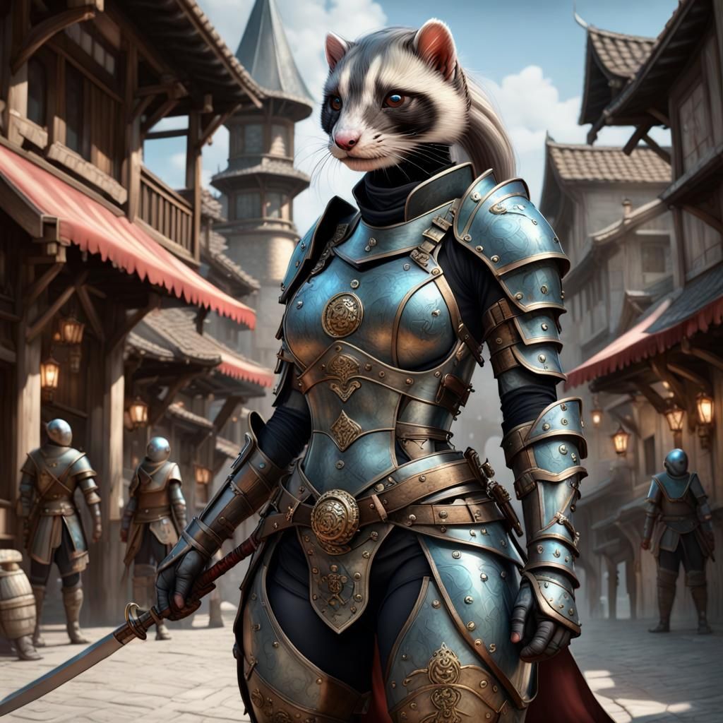 ferret knights full body, extremely detailed ninja armor, fu...