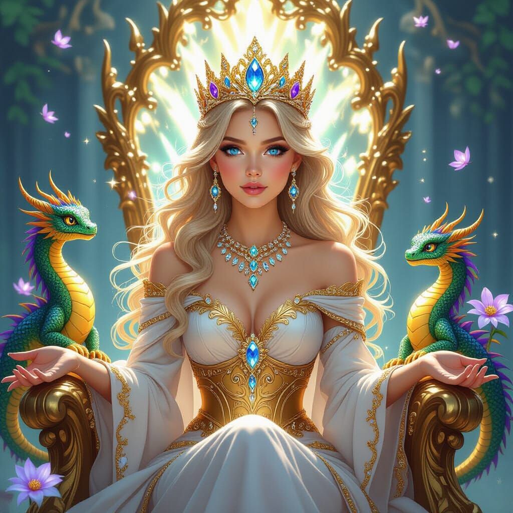 Radiant Princess Goddess with Baby Dragons