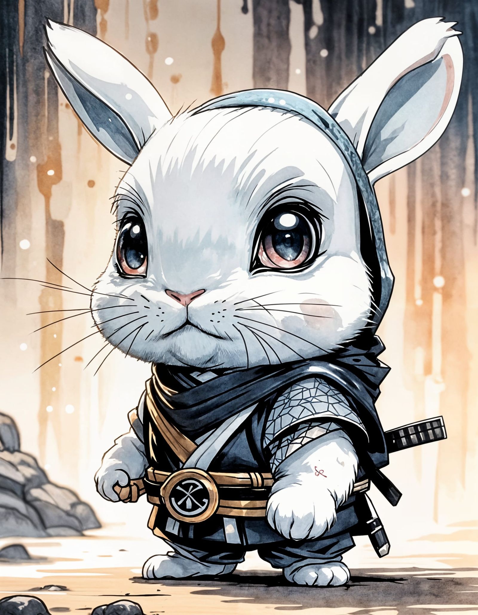 Ninja Bunny in Japanese Kawaii Manga Style