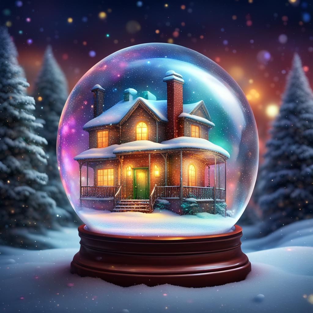 Christmas House in Snow Globe Illustration