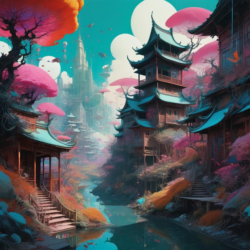 Colorful Fantasy Dreamscape Illustration