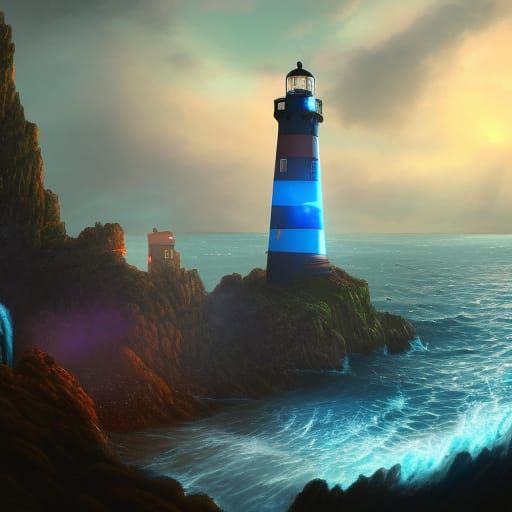 Lighthouse Surrounded by Red Lightning: Fantasy Concept Art