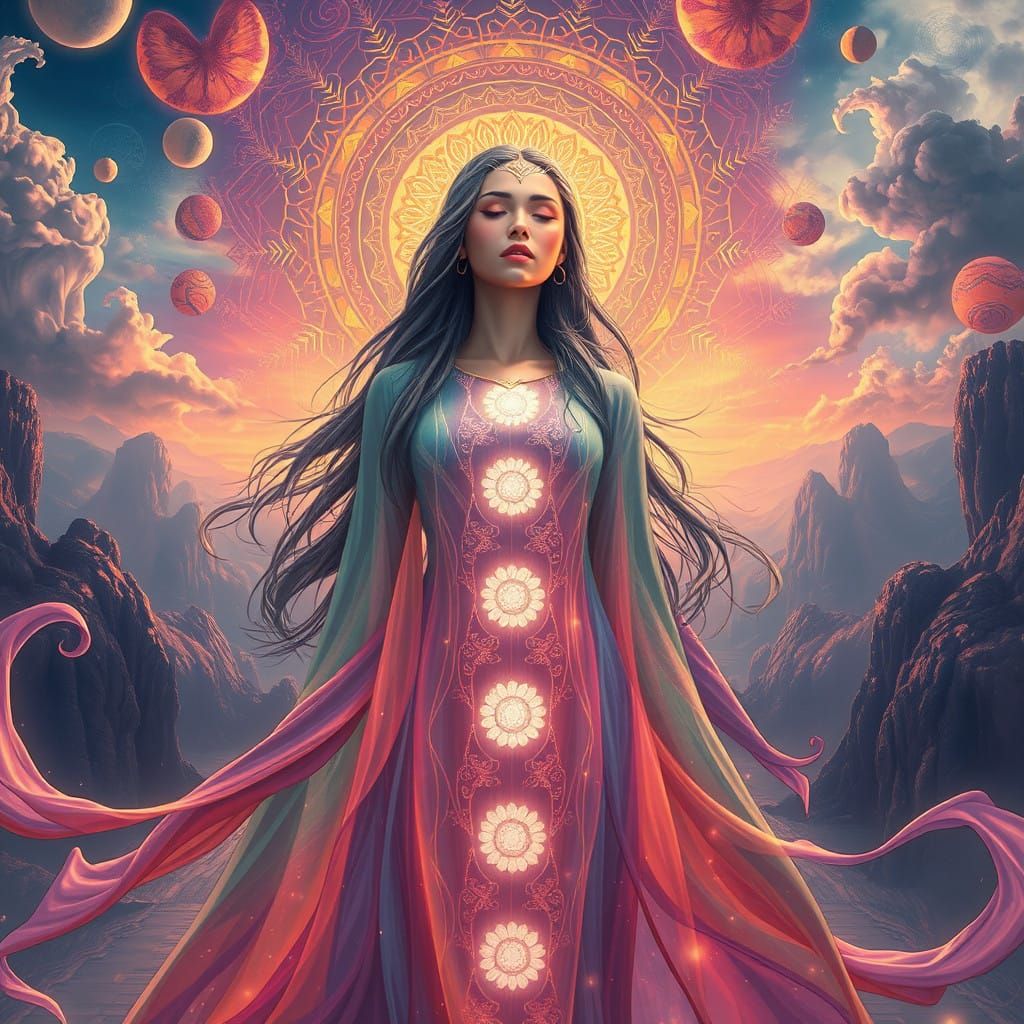 Ethereal Lady in Dreamlike Landscape