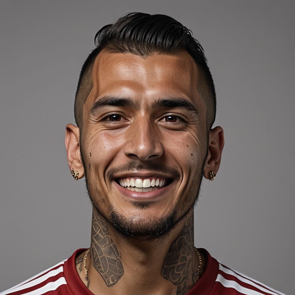Detailed Portrait of Smiling Soccer Player with Tattoos