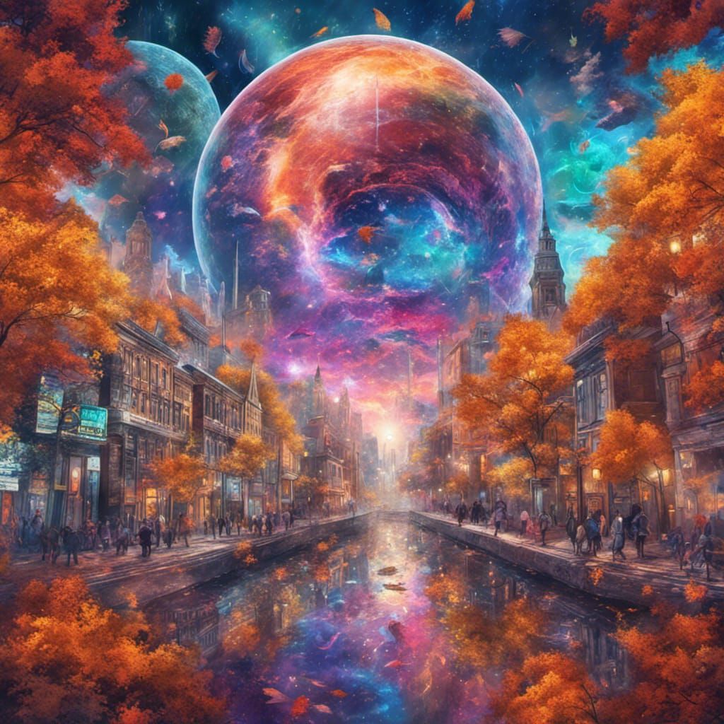 Interbelic City in Autumn Day: Astral Illustration