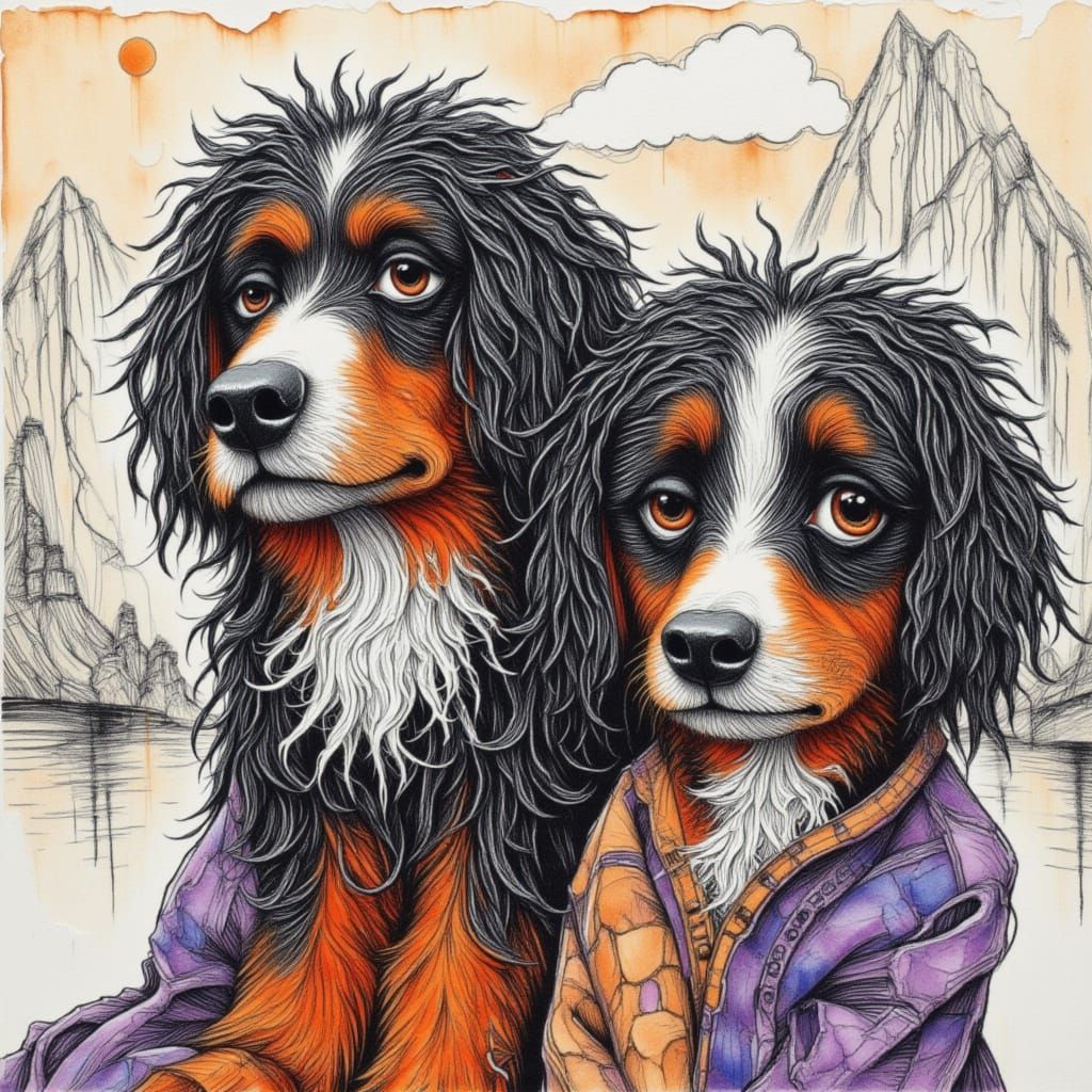 human like doodle Bernese  mountain dogs: exaggerated facial...