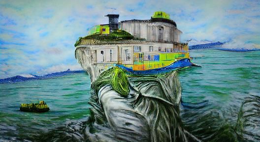 Alcatraz in Acrylic: Hyperrealistic Van Gogh Style