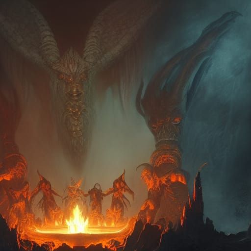 Demonic Cleric Summons Balor in Dark Cave