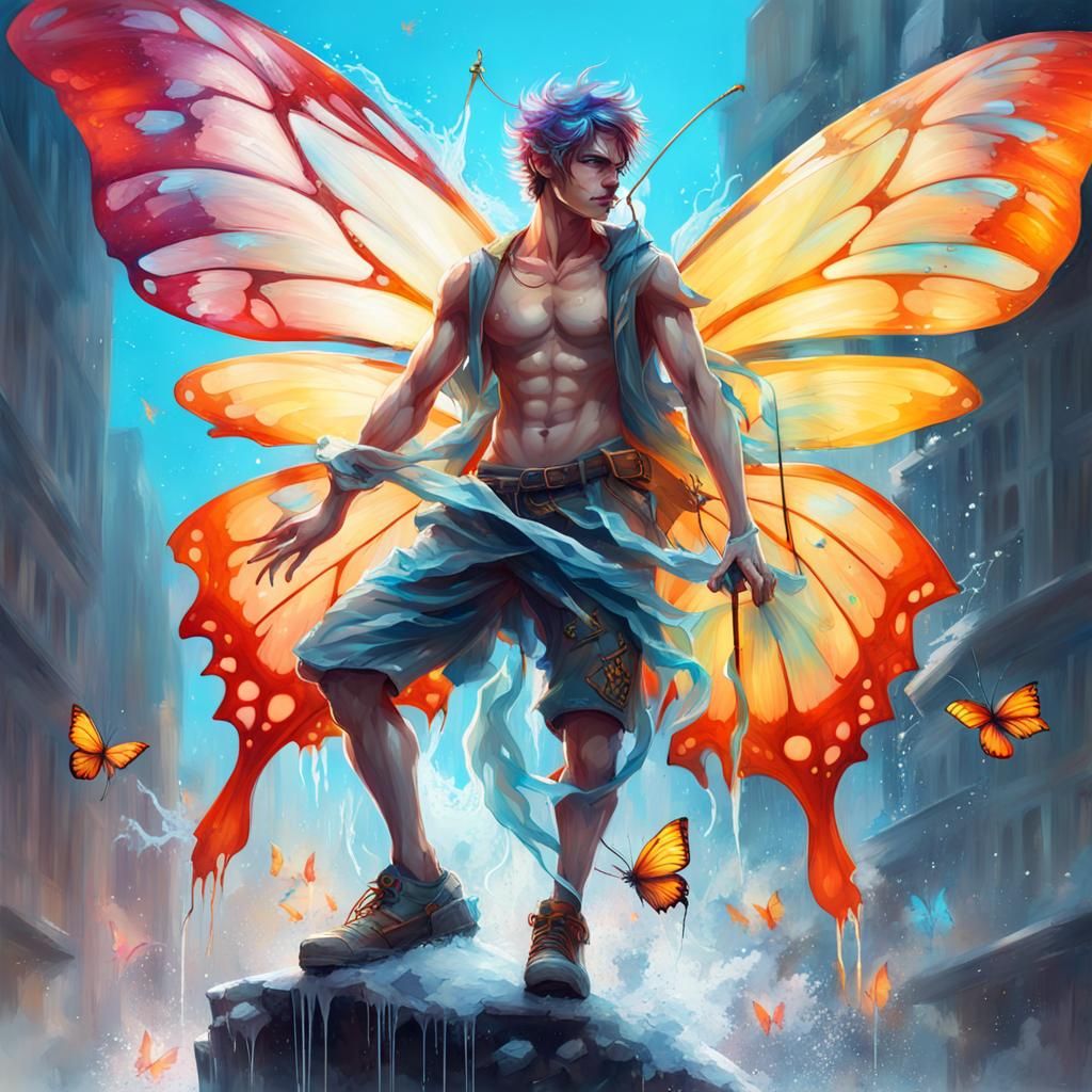 Butterfly Winged Fairy with Kite in Splash Art Style
