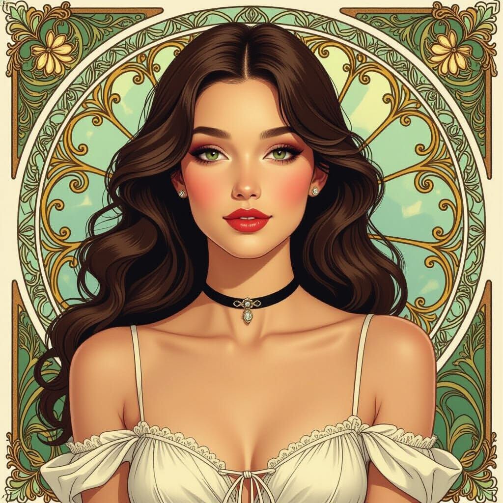 Ethereal Brunette Portrait in Art Nouveau Style