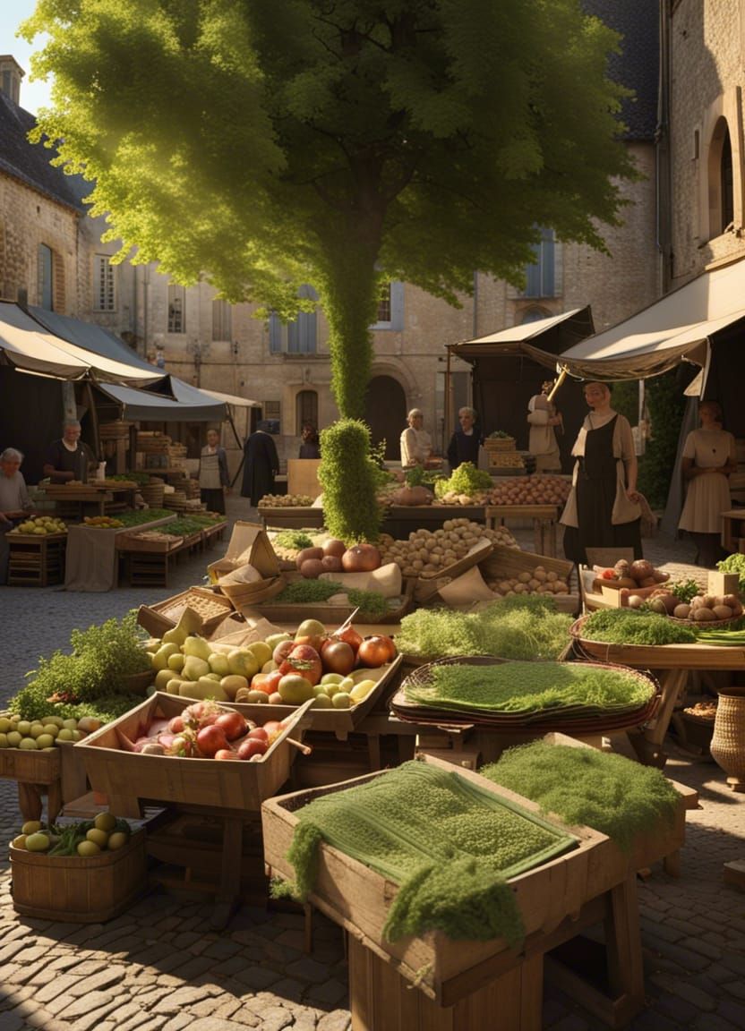 Medieval Market Square in French Village