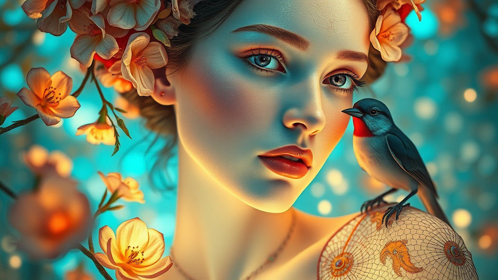 Luminous Woman with Glowing Flora, in Surrealist Style
