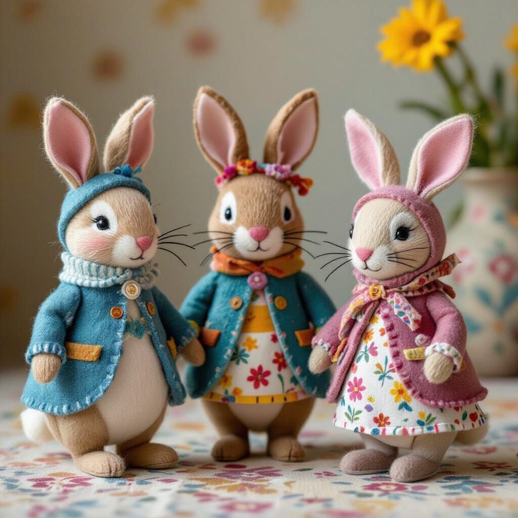 Whimsical Felt Figures in Children's Illustration Style