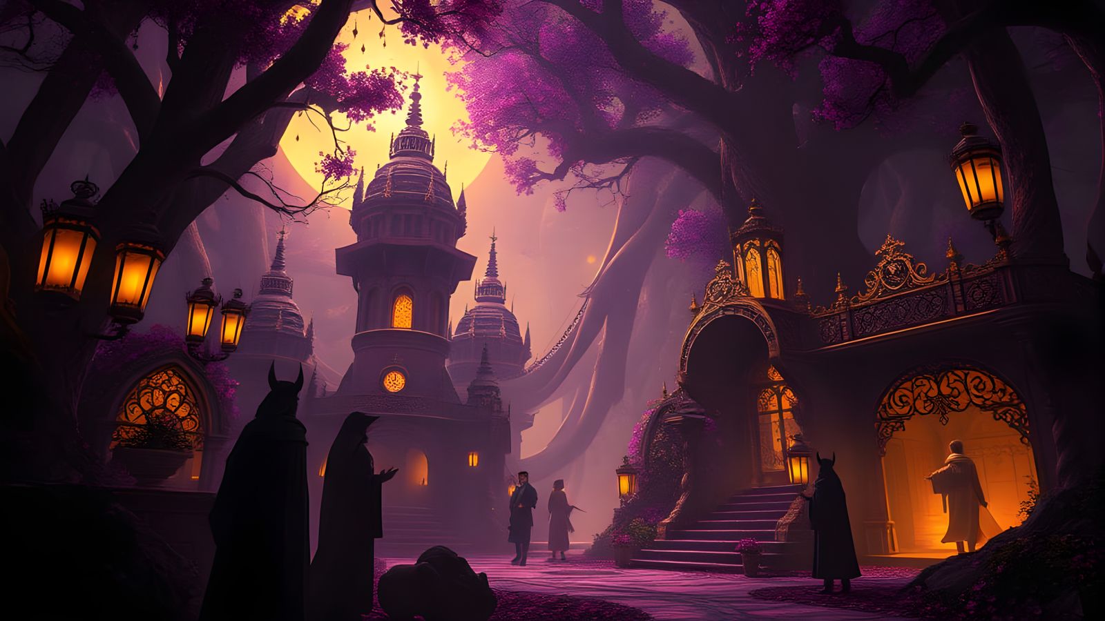 Dark Fantasy Woodland Scene in Art Nouveau Style