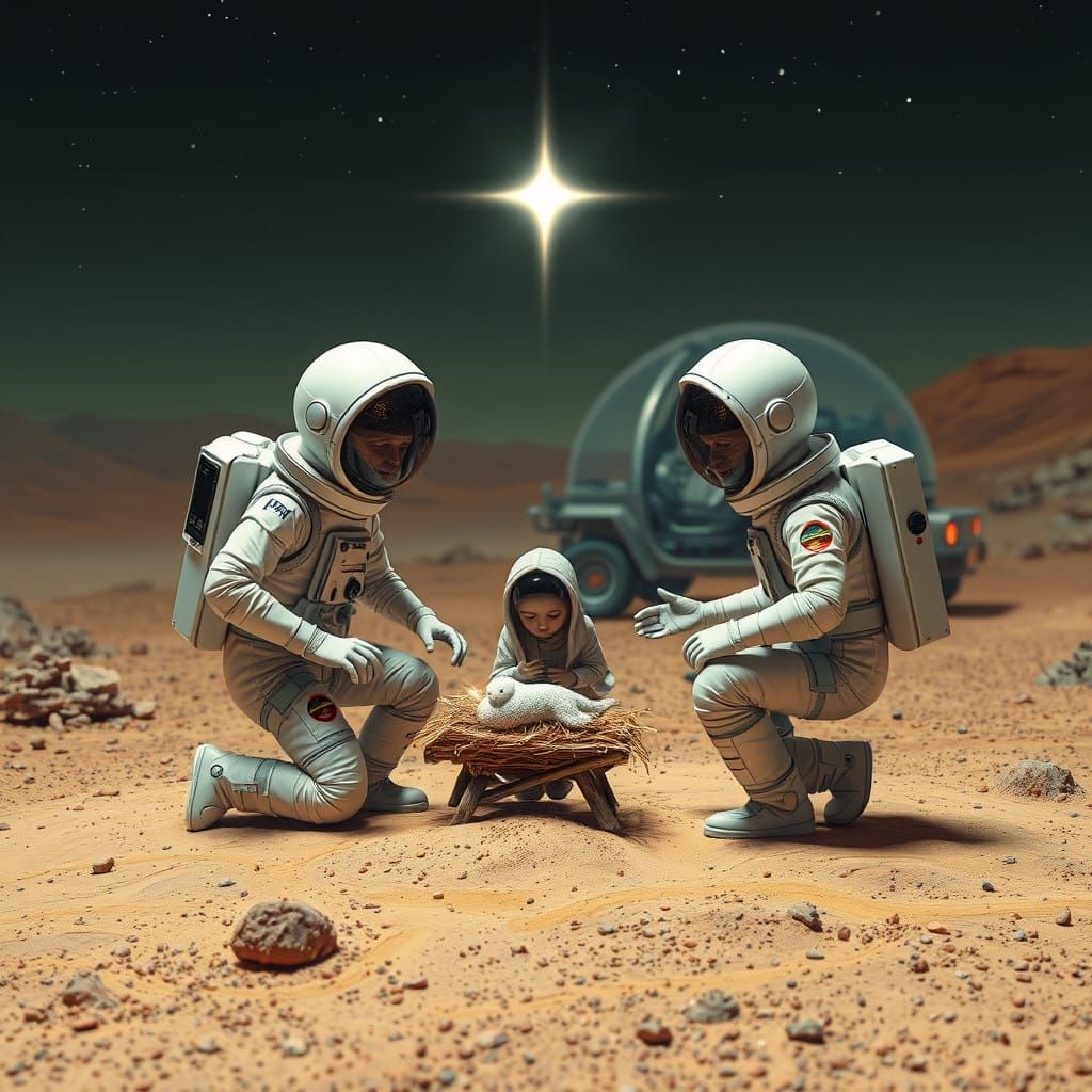 A Futuristic Martian Nativity Scene Unfolds