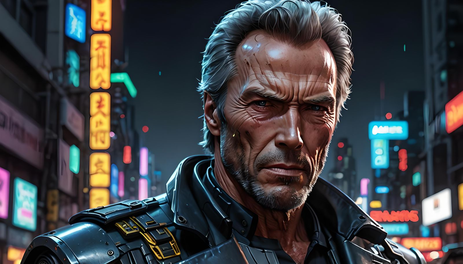 Cyberpunk Anime Portrait: Clint Eastwood as Terminator