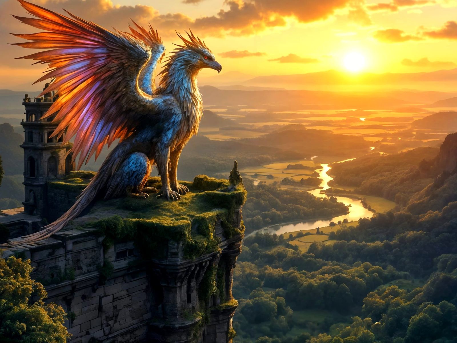 Majestic Griffin Watches Over Ancient Castle