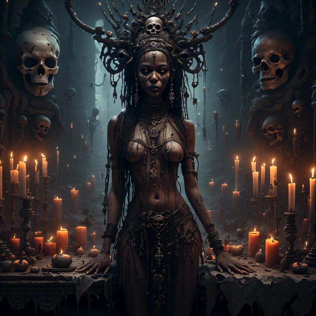 Close-up of a beautiful voodoo priestess