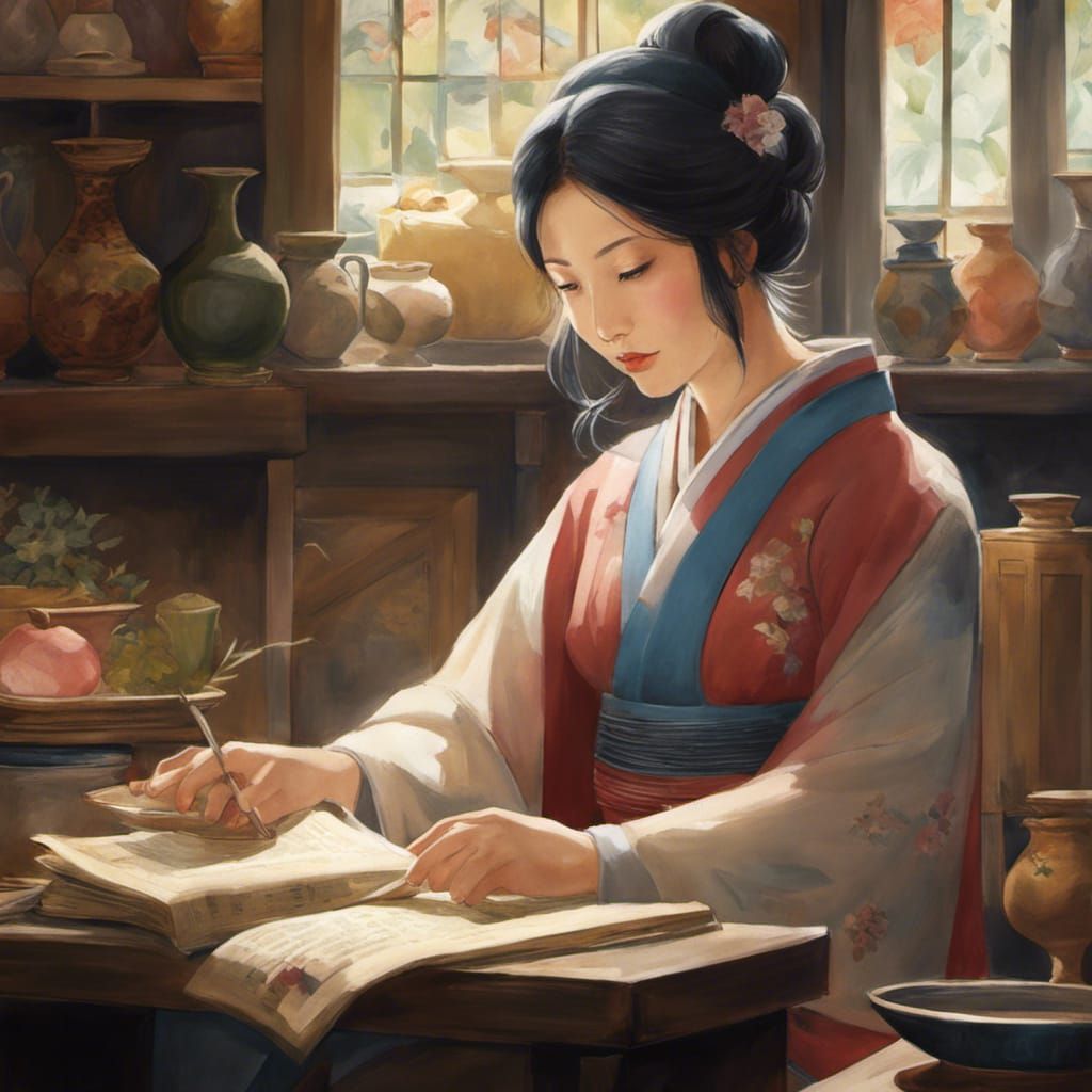 Chubby Apothecary Girl in Ghibli Watercolor Style