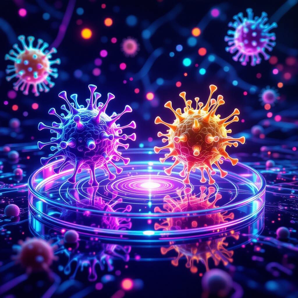 Microscopic Rave: Amoebas Dance in Bioluminescent Petri Dish