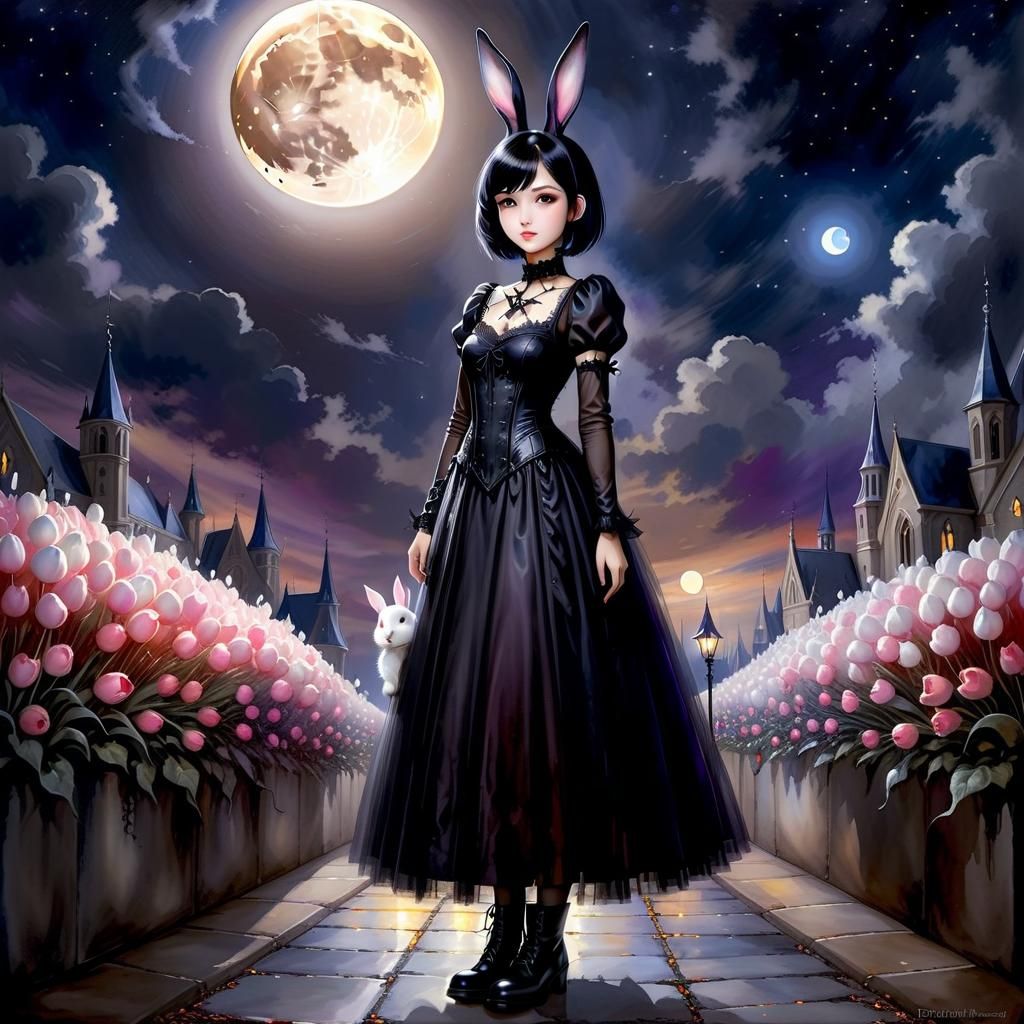 Thai Woman in Gothic Fashion Watercolor Painting