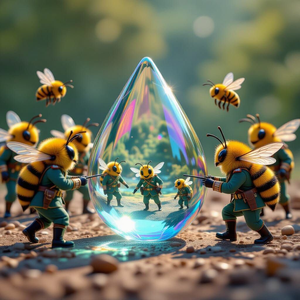 Anthropomorphic Bees in Military Uniforms Skirmish Over Surr...