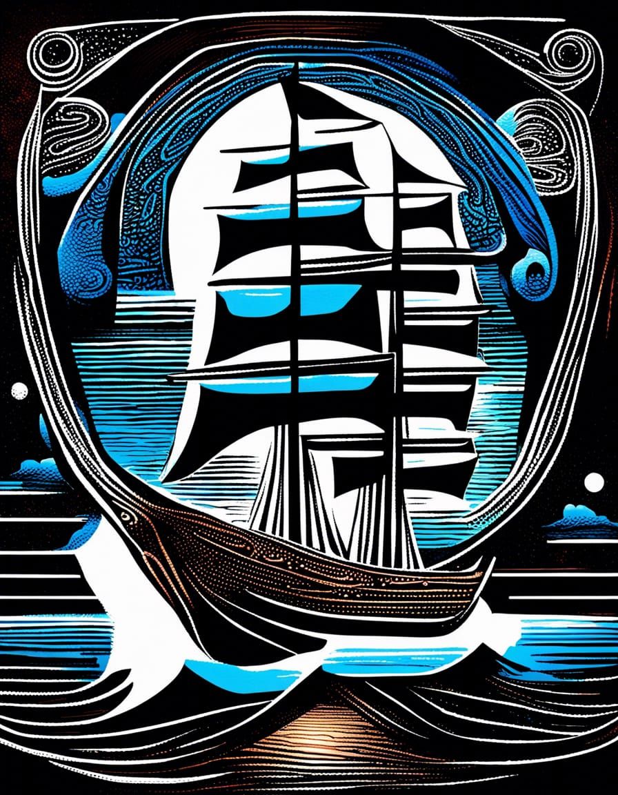 Symbolic Ship Glides Through the Night Sky