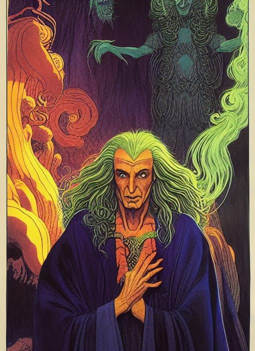 Iridescent Portrait of a Brooding Mage in Watercolor