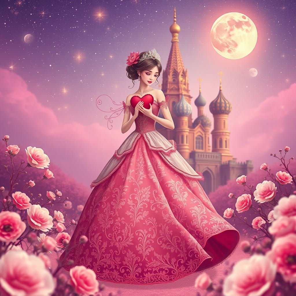 Enchanted Princess in Whimsical Pastel Wonderland with Glitt...