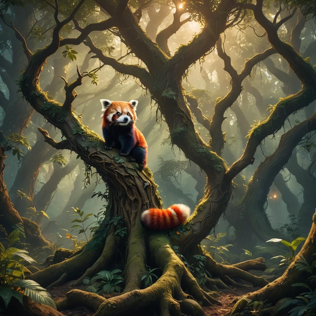 Red Panda in Mystical Forest: Fantasy Concept Art