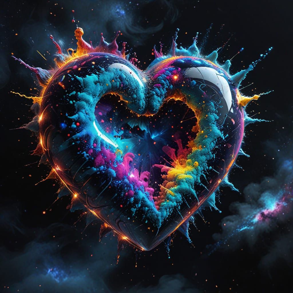 Cosmic Heart Explosion in Vibrant Pop Art