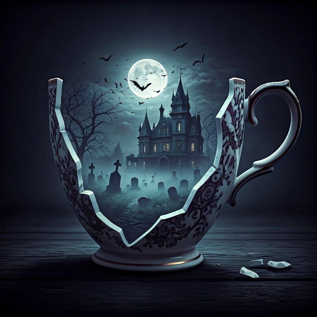 Haunted Cup: Moonlit Mansion and Cemetery