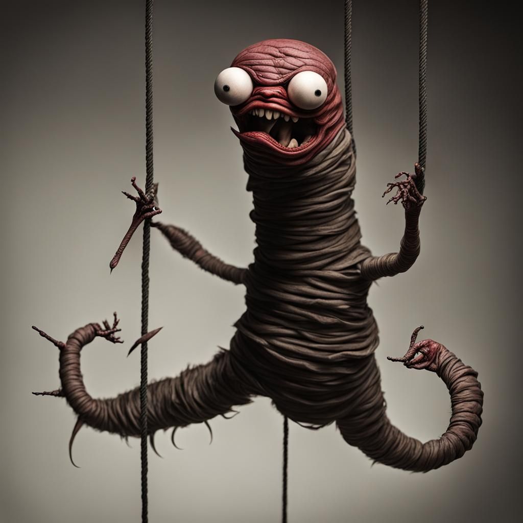 Sinister Haunted Worm on a String Puppet