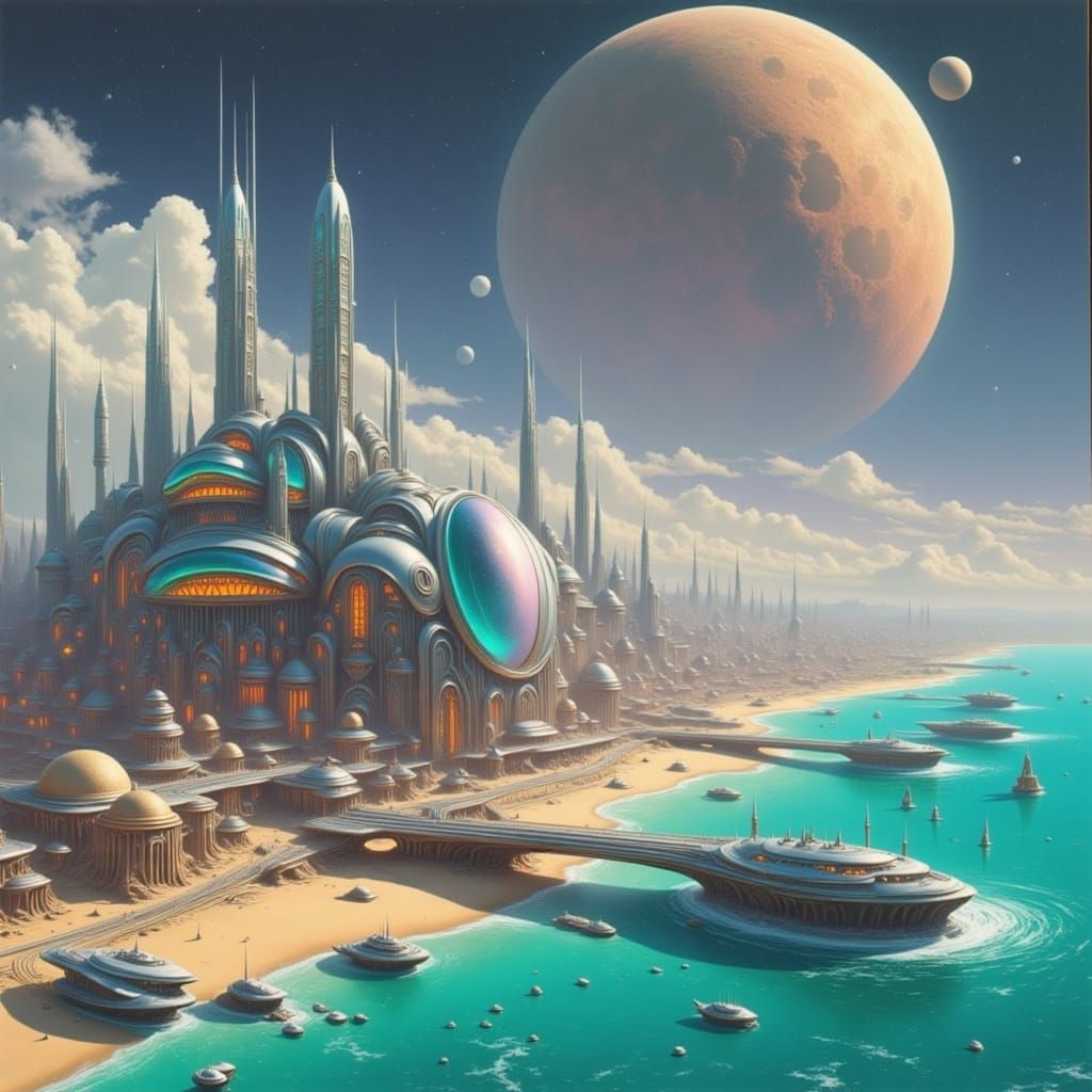 Gargantuan Alien City with Iridescent Buildings