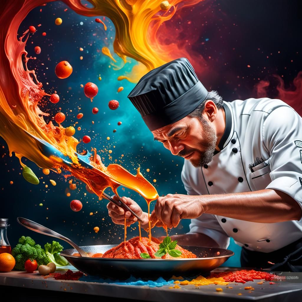 Chef Creates Signature Dish in Hyperrealistic Splash Art