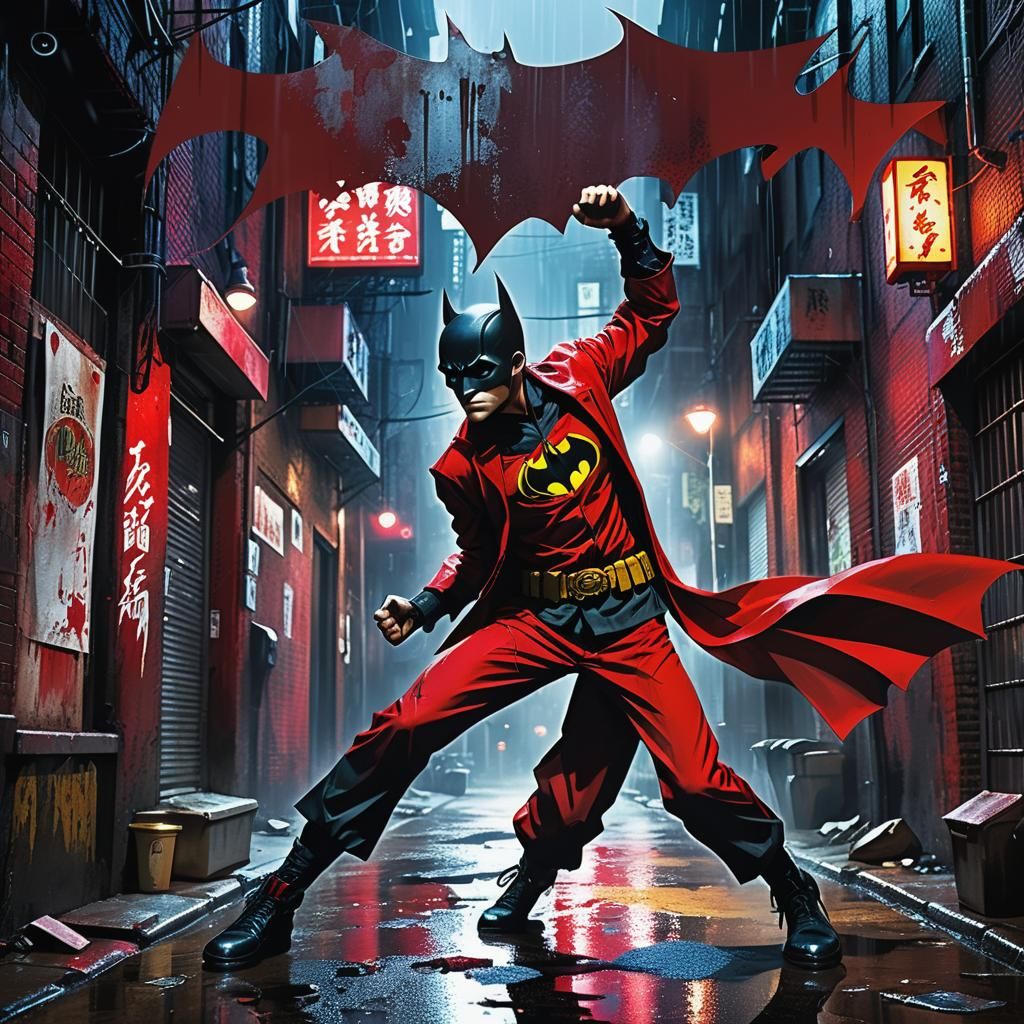 Red Robin in Gritty Alleyway, Noir Aesthetic