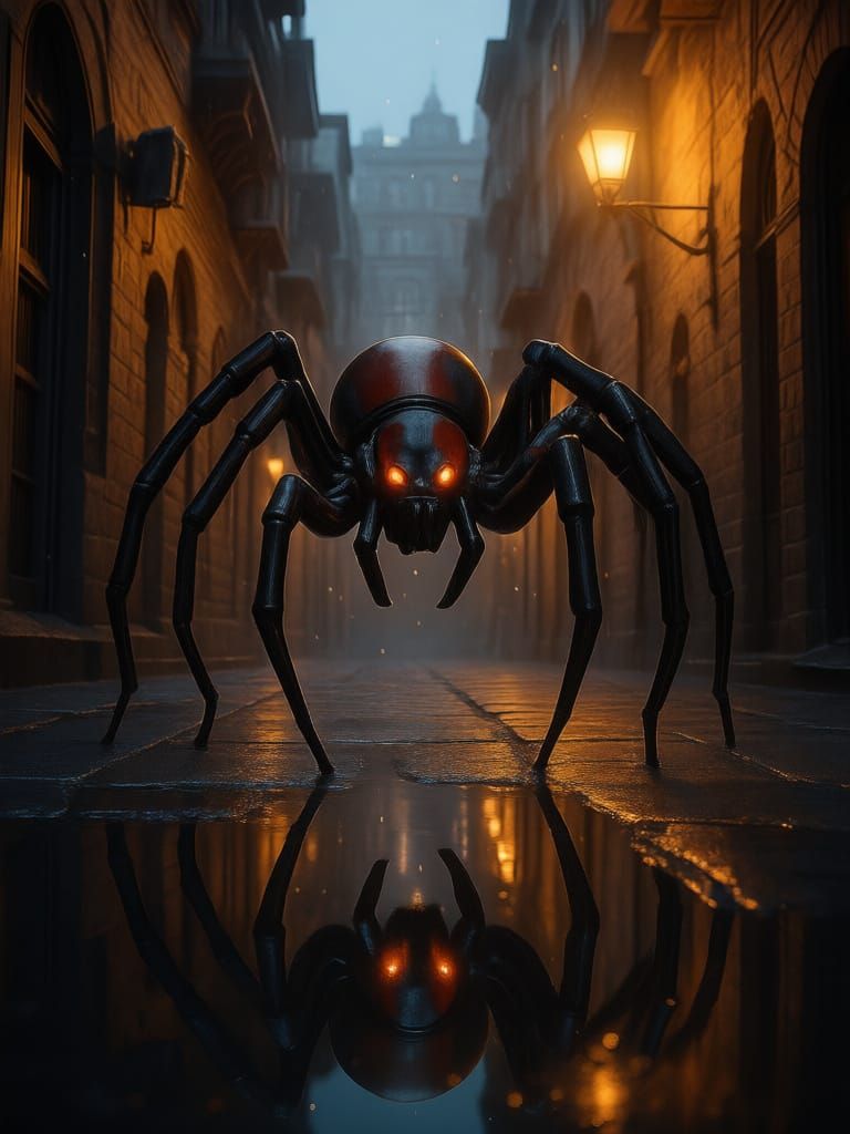 Dark Fantasy Black Widow Spider in Red Stilettos, Masterpiec...